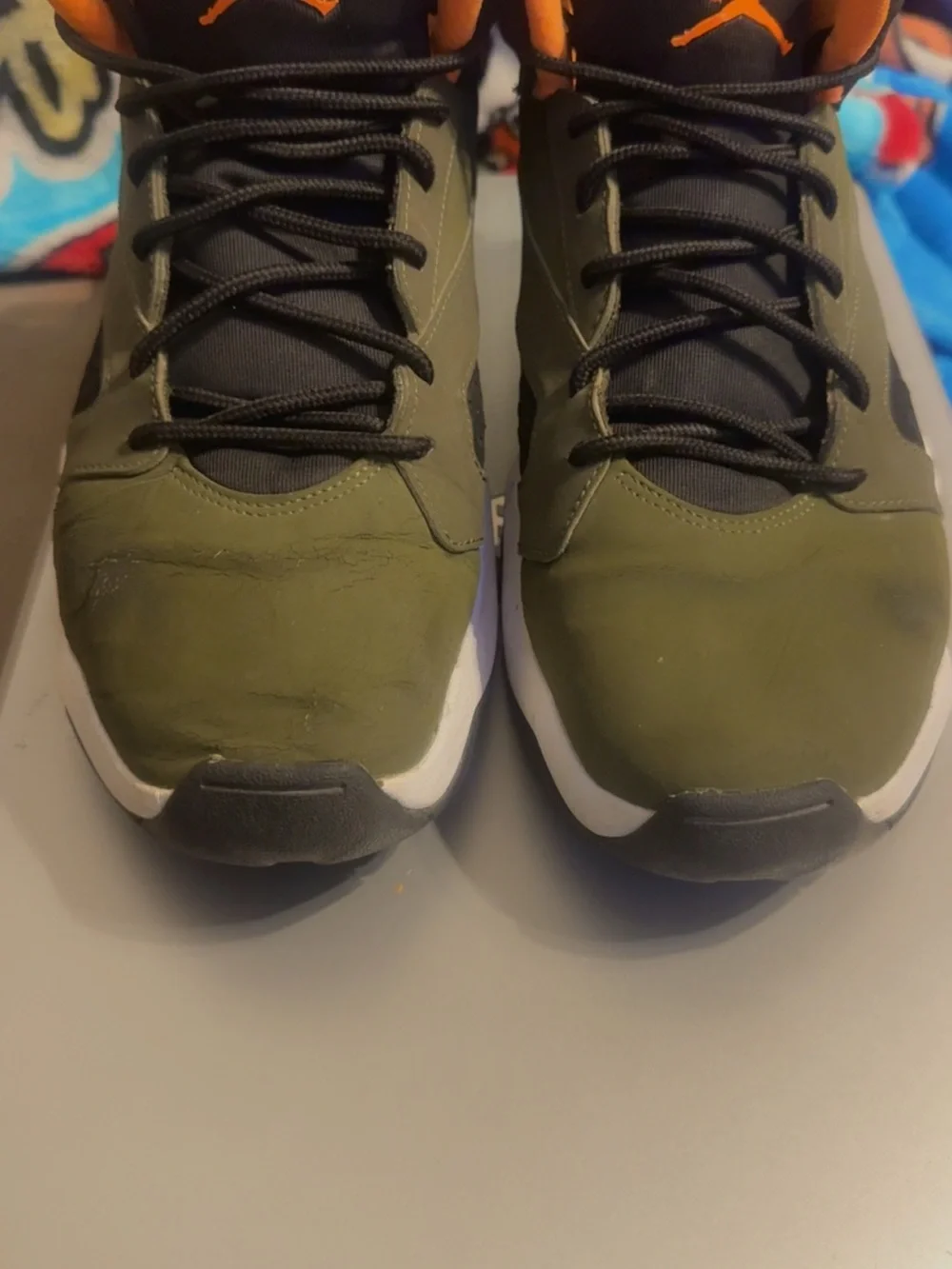 Jordan Olive Green and Black Sneakers with Orange Detail